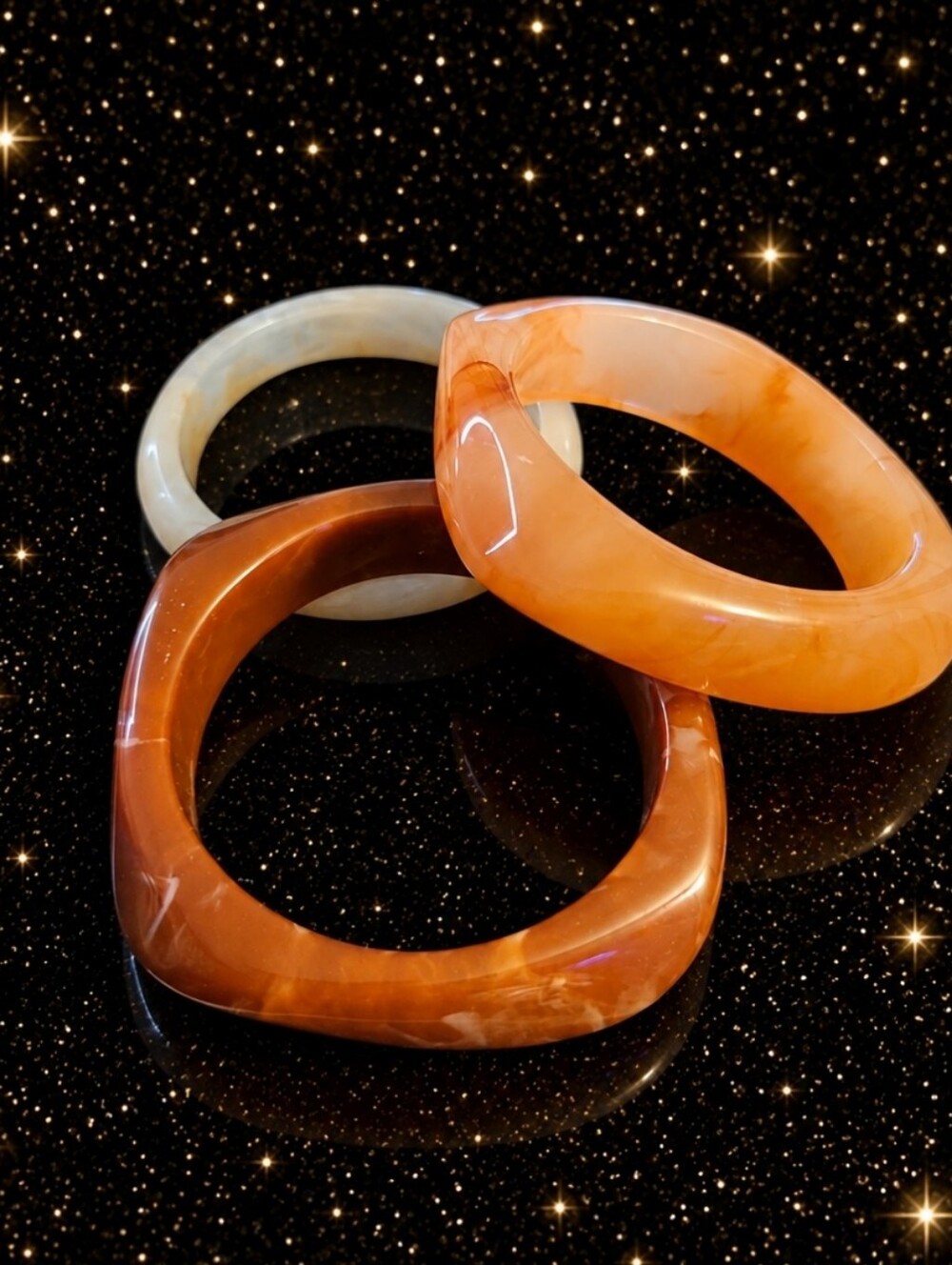 Pinip Handcrafted Orange and Cream Resin Bangle Set - Women Jewelry
